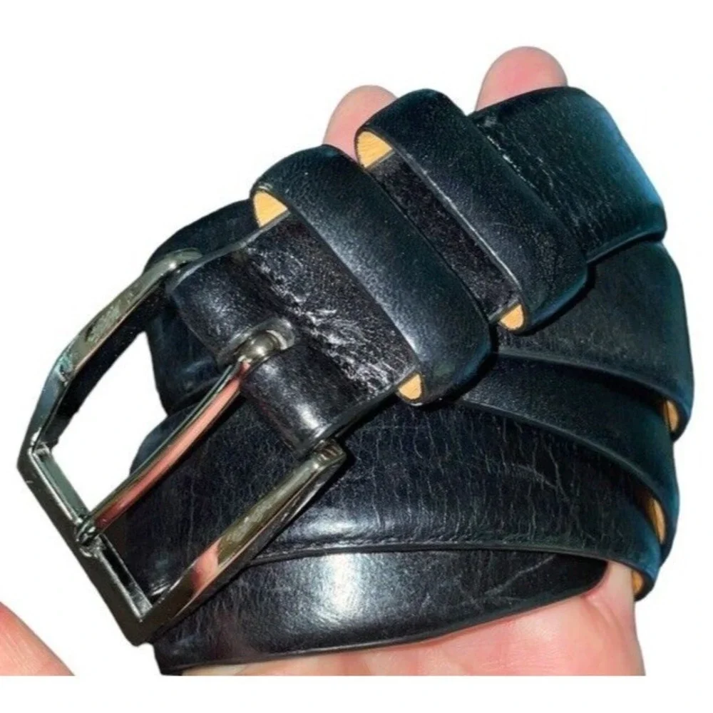 Trafalgar Belt Men‎ 40/100 Black Leather Smooth Plain Dress Silver Tone Buckle